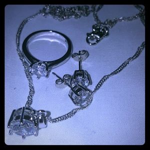 925 sterling silver set. Earrings, necklace, ring