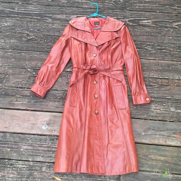 Vintage Jackets & Blazers - Vintage red leather trench coat