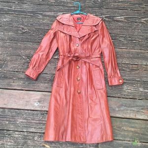 Vintage red leather trench coat