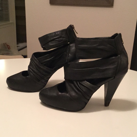 Black ALDO ankle-wrap booties- slightly worn