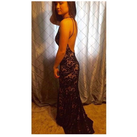 PLEASE READ DESCRIPTION: Black Lace Nude Dress - Picture 2 of 4