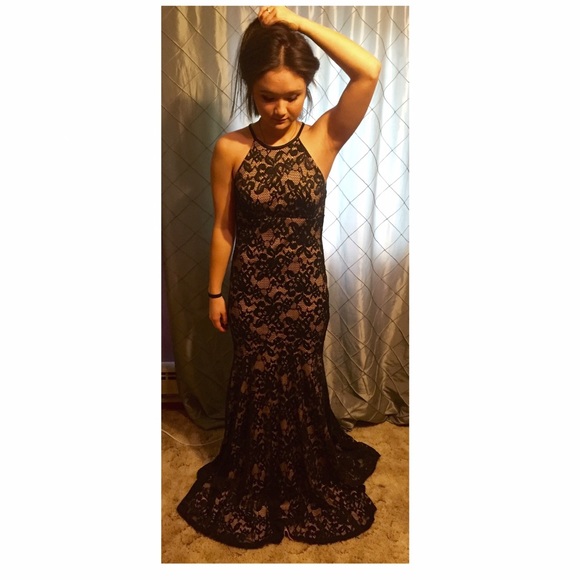 PLEASE READ DESCRIPTION: Black Lace Nude Dress - Picture 3 of 4