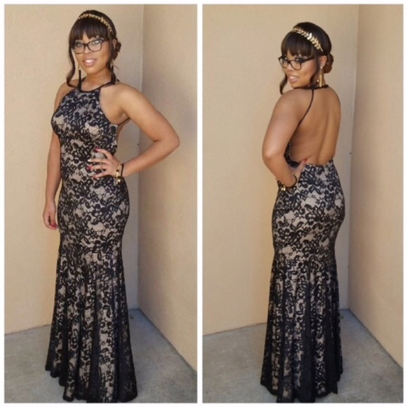 PLEASE READ DESCRIPTION: Black Lace Nude Dress - Picture 4 of 4