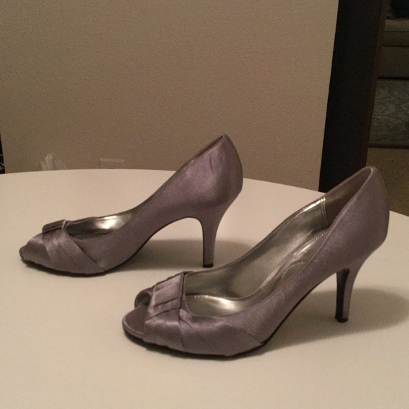 Silver open-toed heels- worn once!