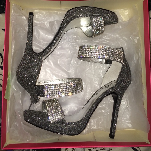 silver stoned heels