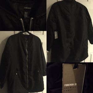 Mens Long zippered bomber jacket - Black