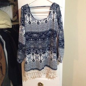 Bohemian lace slit arm, open back dress