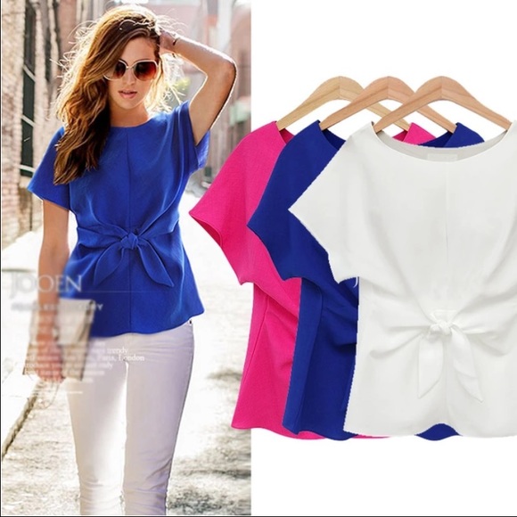 🆕Super classy blue blouse w/cute knot in front❤️ - Picture 3 of 4
