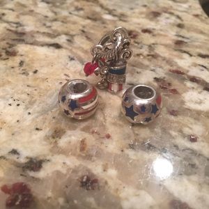 2 American flag beads and one firework charm