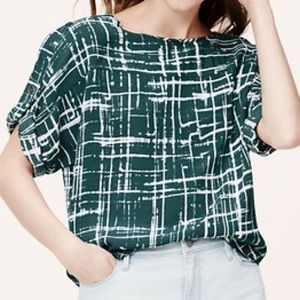 LOFT | Teal & White patterned blouse