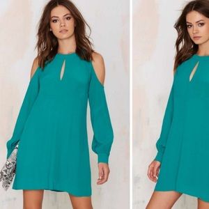 Nasty Gal turquoise off shoulder dress