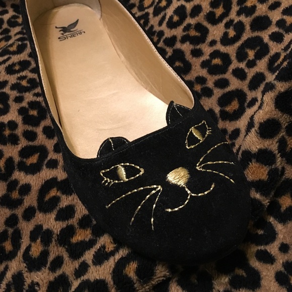 Cat kitten black ballet flats