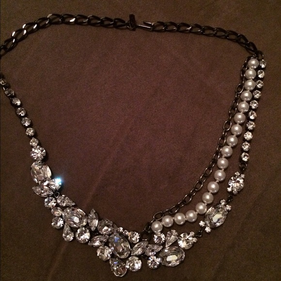 Kenneth Jay Lane Crystal Cluster Pearl Necklace