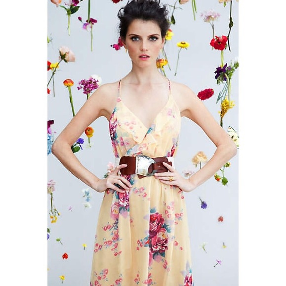 ANTHROPOLOGIE Rose & Gold Floral Silk Slip Dress