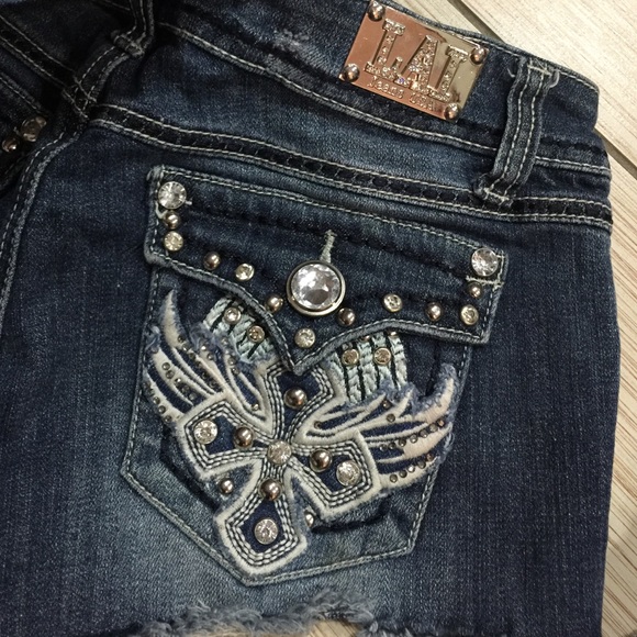 LA idol denim mini shorts with rhinestone details