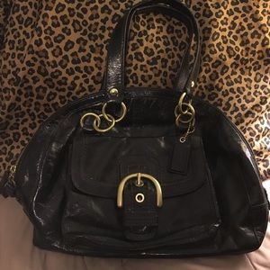 Coach black patent leather dome satchel