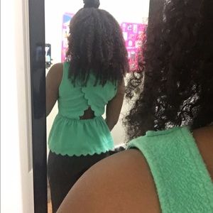 Anthropologie Kelly Green Scallop Top