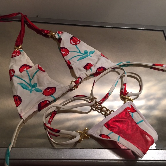 Yummy! Cherries thong bikini play suit