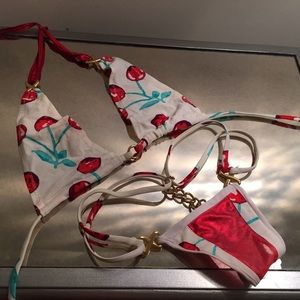Yummy! Cherries thong bikini play suit