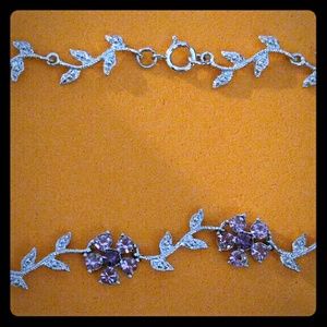 Sterling Silver and Purple Crystal Flower Necklace