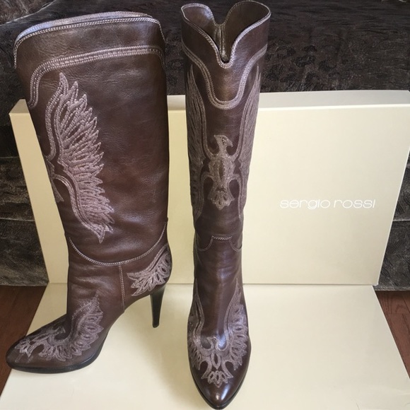 SERGIO ROSSI LEATHER EMBROIDERED BOOTS - RP $995 - Picture 2 of 4