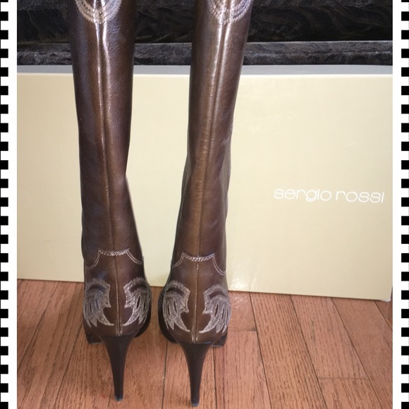 SERGIO ROSSI LEATHER EMBROIDERED BOOTS - RP $995 - Picture 3 of 4