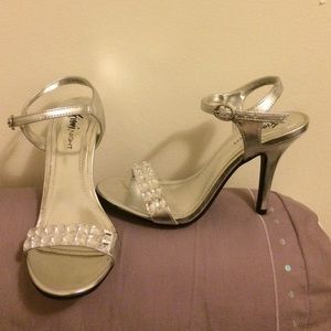 Silver rhinestone strappy heels