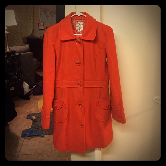 Retro Mid-Thigh Orange Wool Coat
