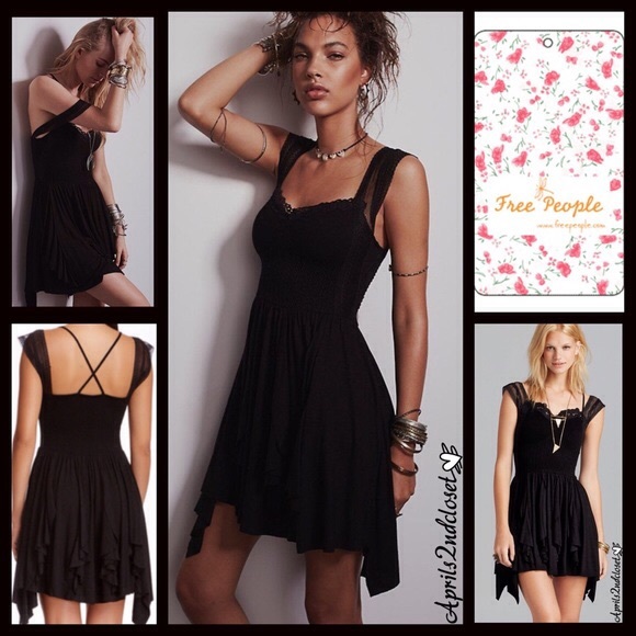 Free people black miss mini fit and flare dress