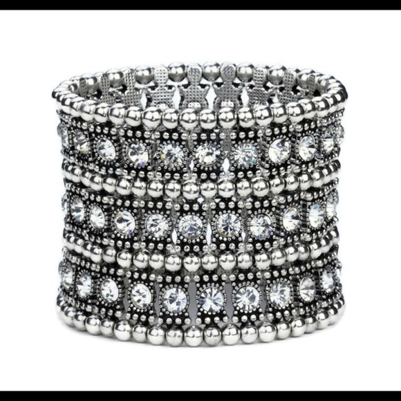 🔥CLEARANCE🔥3 Row Antique Silver Rhinestone Stretch Bracelet
