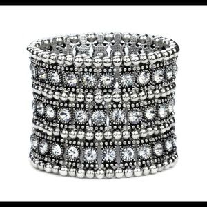 🔥CLEARANCE🔥3 Row Antique Silver Rhinestone Stretch Bracelet