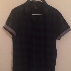 Forever 21 Men's Short Sleeve Green Button Up