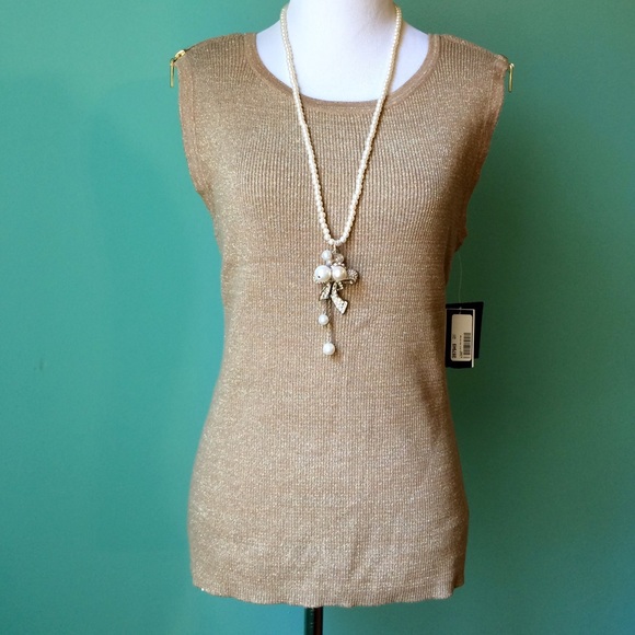 NEW! Alfani Gold Metallic Sleeveless Sweater