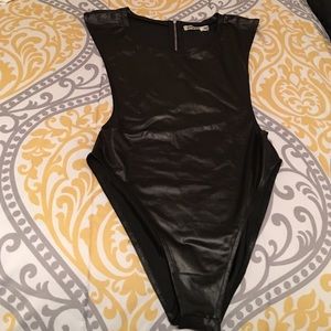 Black leather body suit