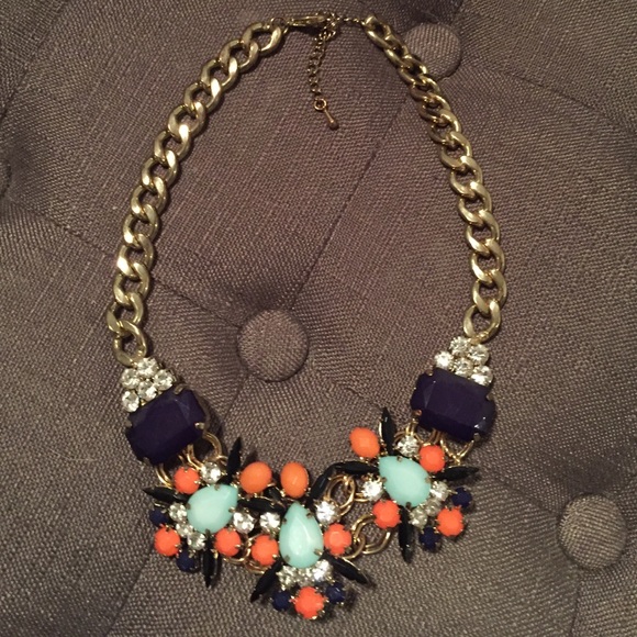 Blue Orange and Gold Statement Necklace
