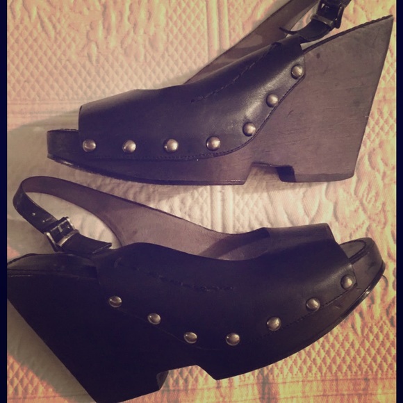 Black Studded Wedges