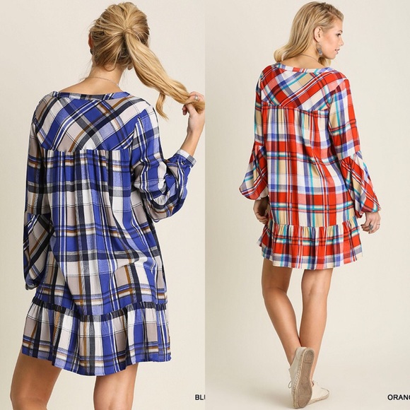 Plaid Button Down Tunic in- ORANGE - Picture 2 of 2