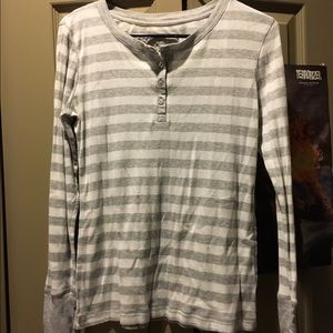 Long sleeve XL gray grey white striped ribbed tee