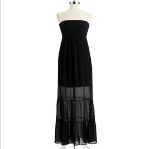 Guess Black Smocked Silk Tube Dress