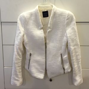 Zara White tweed moto jacket