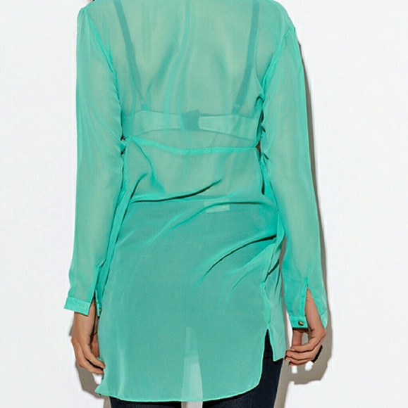 💜💜MINT Sheer Tunic Blouse Top - Picture 3 of 4