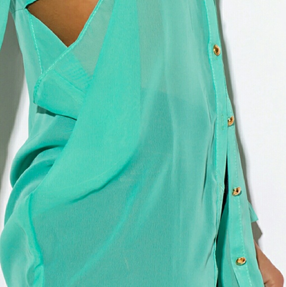 💜💜MINT Sheer Tunic Blouse Top - Picture 4 of 4