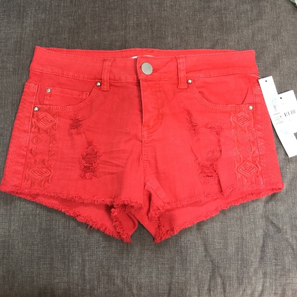 Love, FIRE embroidered denim cut off shorts