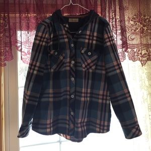 Hooded flannel shirt blue and pinks size Large