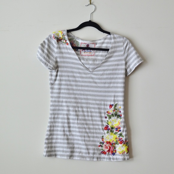 Johnny Was striped floral detail shirt. Size M