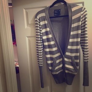 Brown/grey and beige striped AE button up cardigan