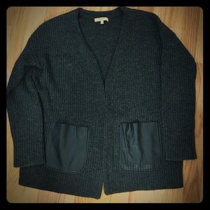 Madewell Leather Pocket Wool Ribbed Cardigan XS