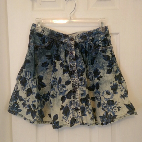 Topshop Moto Floral Denim Skirt