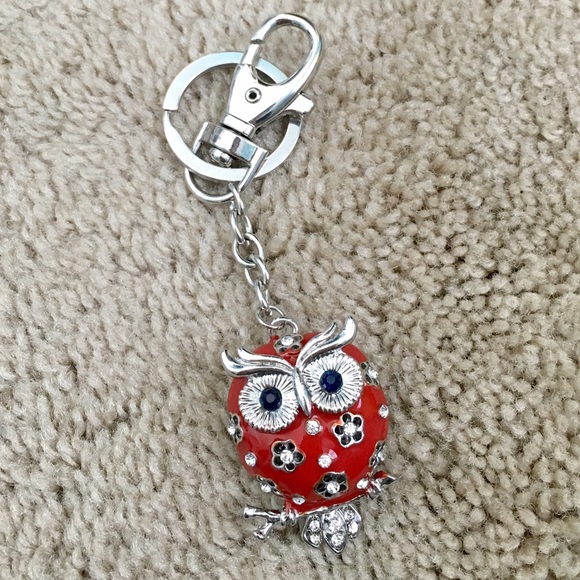 NWOT Red Owl Enamel Strass Crystal Embellished Luxury Bag Charm