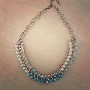 Blue crystal and white pearl necklace